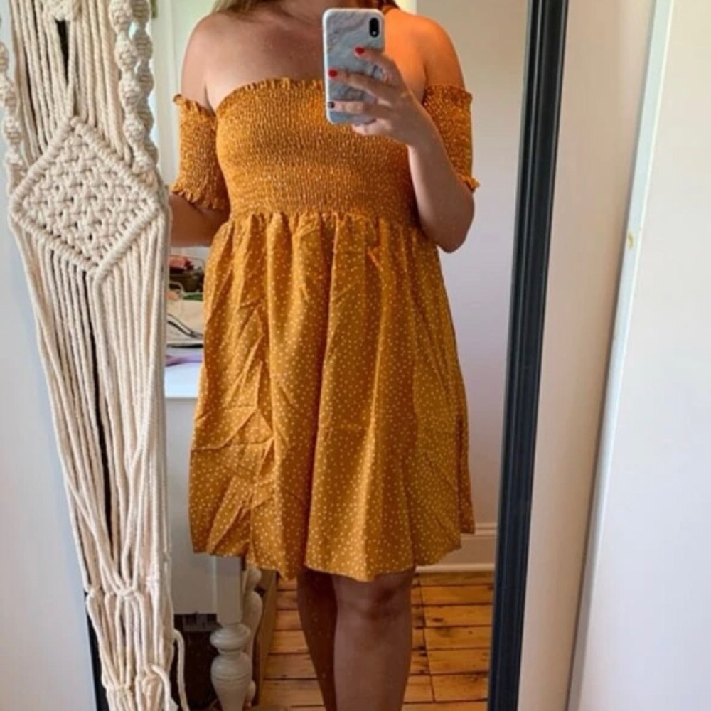 Polka Dot Off-The-Shoulder Bardot Dress